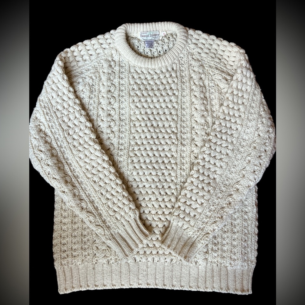 Peak of Donegal Wool Fisherman’s Sweater Hand Knit GUC VINTAGE Men’s 44 Large
